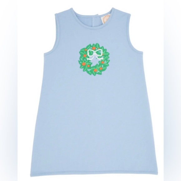 The Beaufort Bonnet Co Annie Apron Shift Dress Blue Wreath Pearl Bow 12 NWT - Picture 2 of 8